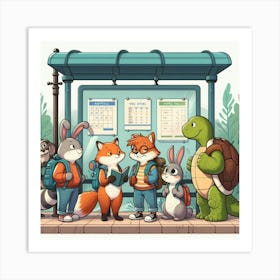 The animals are waiting for the bus to come Art Print