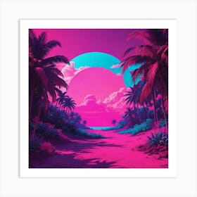 Pink And Purple Beach Scene Art Print