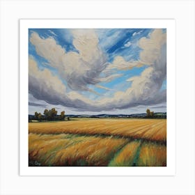 Beautiful Shot Of A Whet Field With A Cloudy Sky 1 Art Print