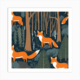 Foxes In The Forest Art Print