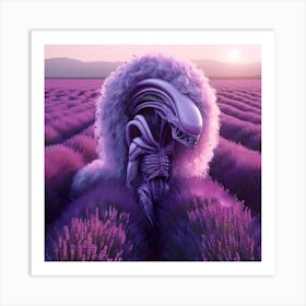 Alien Strolling Through A Lavender Field Art Print