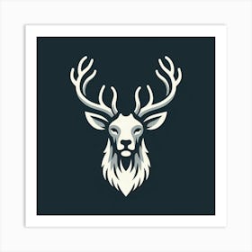 A Minimalist Line Art of a Majestic Deer Head with Intricate Antlers, Created in a Modern Geometric Style, Suitable for Use as a Logo or Branding Element for an Outdoor Adventure Brand or Nature-Inspired Business. Art Print