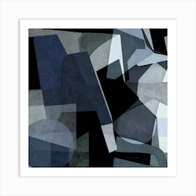 Abstract Blue and Black, Collaged Minimalist, Monochromatic, Contemporary Wall Art, Avery Art Print