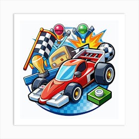 Red Race Car With Racing Accessories Art Print