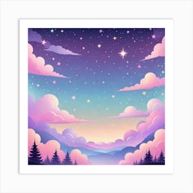 Sky With Twinkling Stars In Pastel Colors Square Composition 78 Art Print