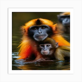 Monkeys In The Water Art Print