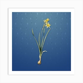 Vintage Narcissus Calathinus Botanical on Bahama Blue Pattern n.0740 Art Print