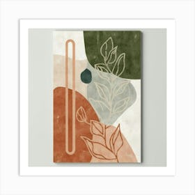 Abstract boho wall art in beige and green 4 Art Print