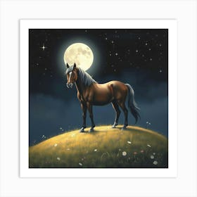 Horse In The Moonlight 19 Art Print