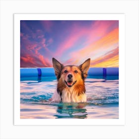 A Dog Enjoying In A Swimming Pool Art Print