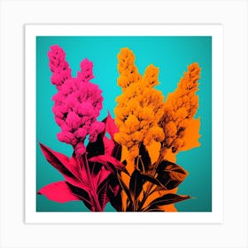 Andy Warhol Style Pop Art Flowers Celosia 2 Square Art Print