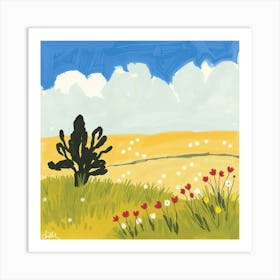 Cactus And Flowers 1 Art Print