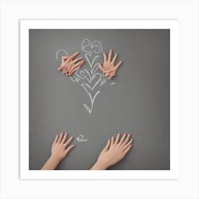 Drawing Hands On Chalkboard Art Print