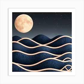 Moon And Waves 46 Art Print