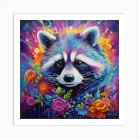 Raccoon With Flowers Art Print