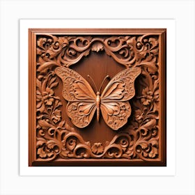 Carved Wood Decorative Panel with Butterfly II Art Print