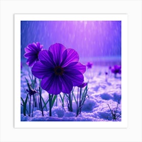 Purple Flowers In The Snow Art Print