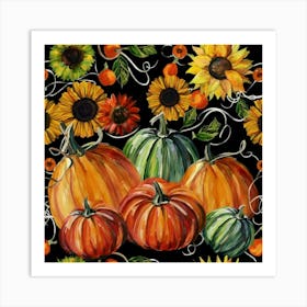 Pumpkins And Sunflowers 4 Art Print