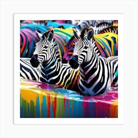 Zebras In Colorful Paint Art Print