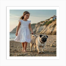 Little Girl With A Pug Art Print