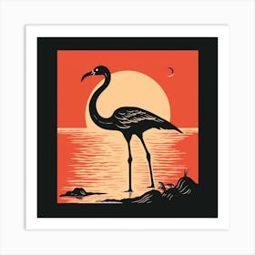 Retro Bird Lithograph Greater Flamingo 2 Art Print