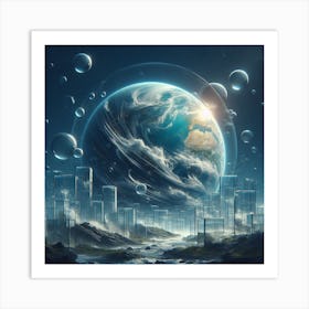 Earth In Space With Bubbles Art Print