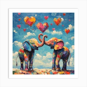 Love of Elephants Abstracted Under a Cloud of Hearts 9 Art Print