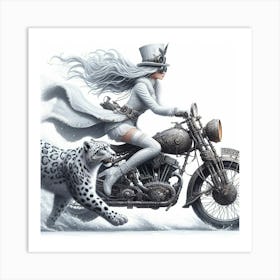 Steampunk Girl On A Motorcycle Art Print