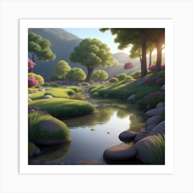 Stream In The Forest Art Print