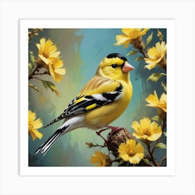 Maximalist Bird Painting American Goldfinch 1 Art Print 1 Art Print