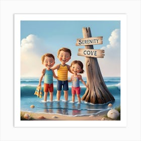 A Serene And Majestic Family Beach Scene Illustration, Evoking The Iconic Style Of Ansel Adams, (2) Art Print