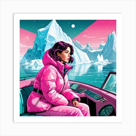 Young arctic explorer researching the icebergs Art Print