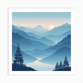 Misty mountains background in blue tone 21 Art Print