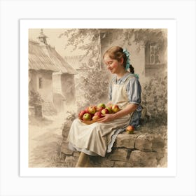 Village Tranquility A 19th Century Polish Scene In Pencil And Watercolor (2) Art Print