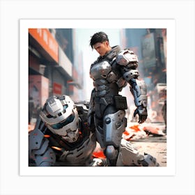 3d Dslr Photography A Man On The Battlefield Ground, Cyberpunk Art, By Krenz Cushart, Wears A Suit Of Power Armor, Closeup Character Portrait, Strong Detailed Digital Art, Artgerm And Lois Van Baarle, Japanes (5) Art Print