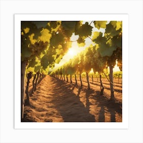 Rows Of Grapevines Bathed In Sunlight Art Print