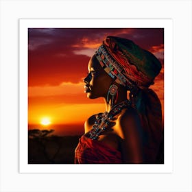 African Woman At Sunset Art Print