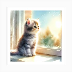 Little Kitten Looking Out The Window Art Print