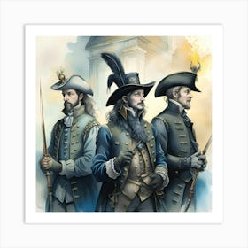 Three Musketeers Monochromatic Watercolor Art Print