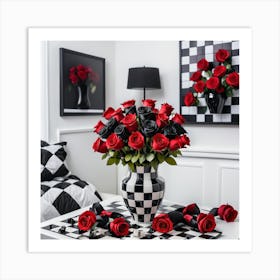 Checkered Roses Art Print