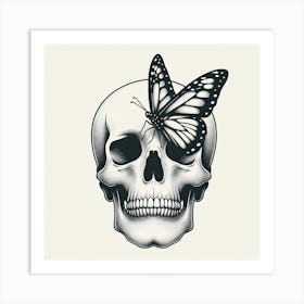 Skull With Butterfly Art Print