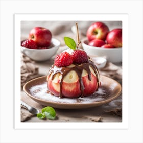 Apple Dessert With Chocolate And Raspberries Art Print