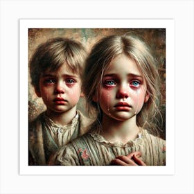 Brother And Sister Crying Art Print