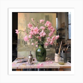 Pink Flowers In A Vase Art Print