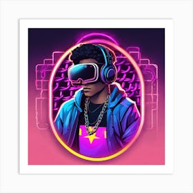 Neon Man With Headphones buzz Art Print