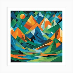 Surreal Mountain Scape Cubism Style Art Print