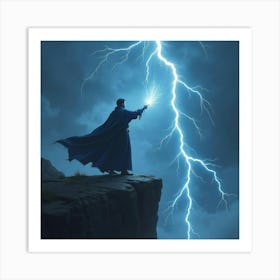 A Mage Standing On A Cliff, Casting A Lightning Spell 1 Art Print