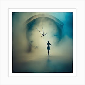 Woman Standing In Front Of A Clock 1 Art Print