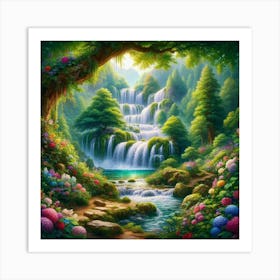 Waterfall In The Forest 28 Art Print