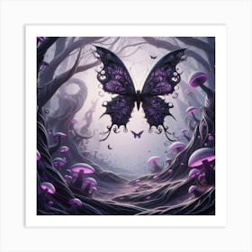 Purple Butterfly In The Forest Art Print